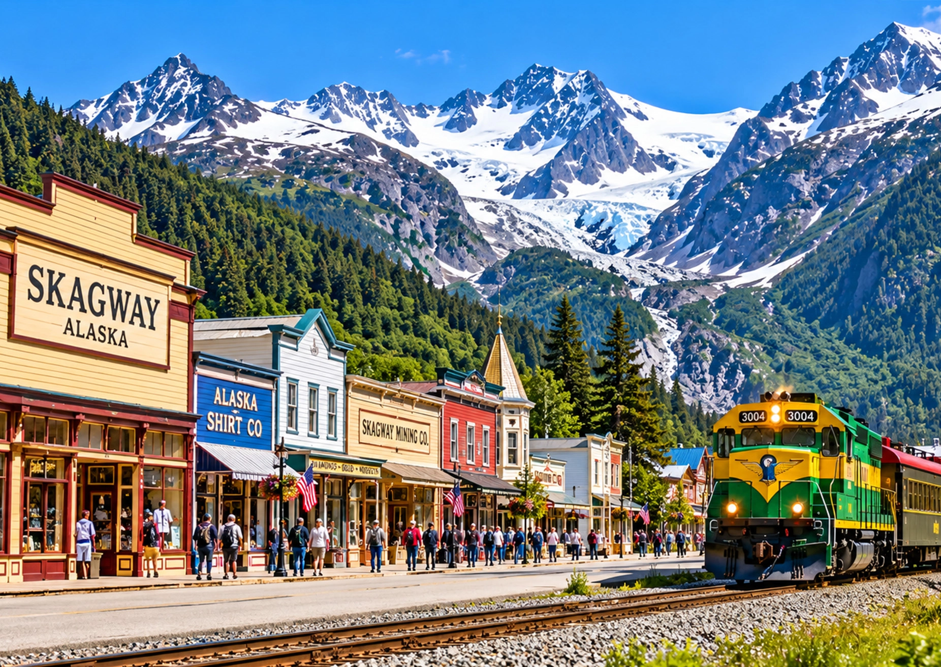 Skagway Alaska mountain and railway scenery