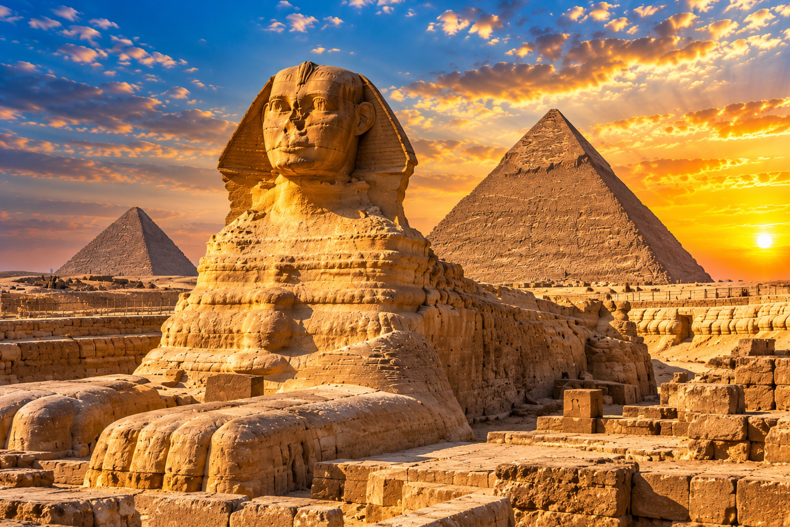 Great Sphinx and pyramids at Giza Egypt