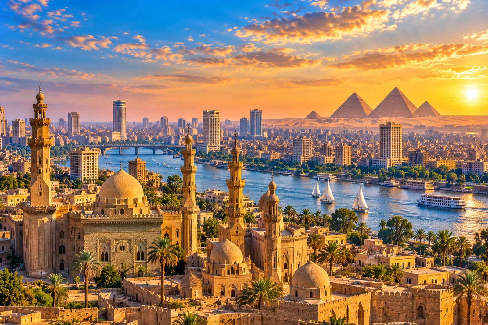 Cairo Egypt cityscape and historic landmarks
