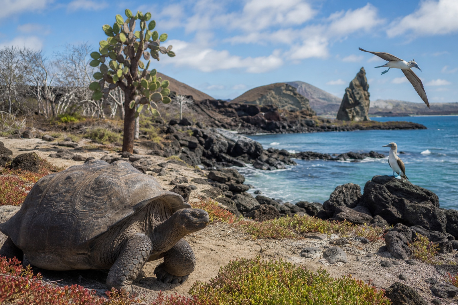 Giant Galapagos tortoise in its natural habitat on Santa Cruz Island