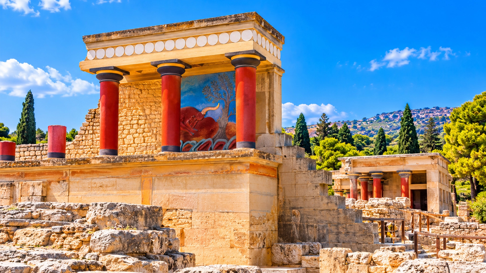 Ancient Minoan Palace of Knossos archaeological site in Crete Greece
