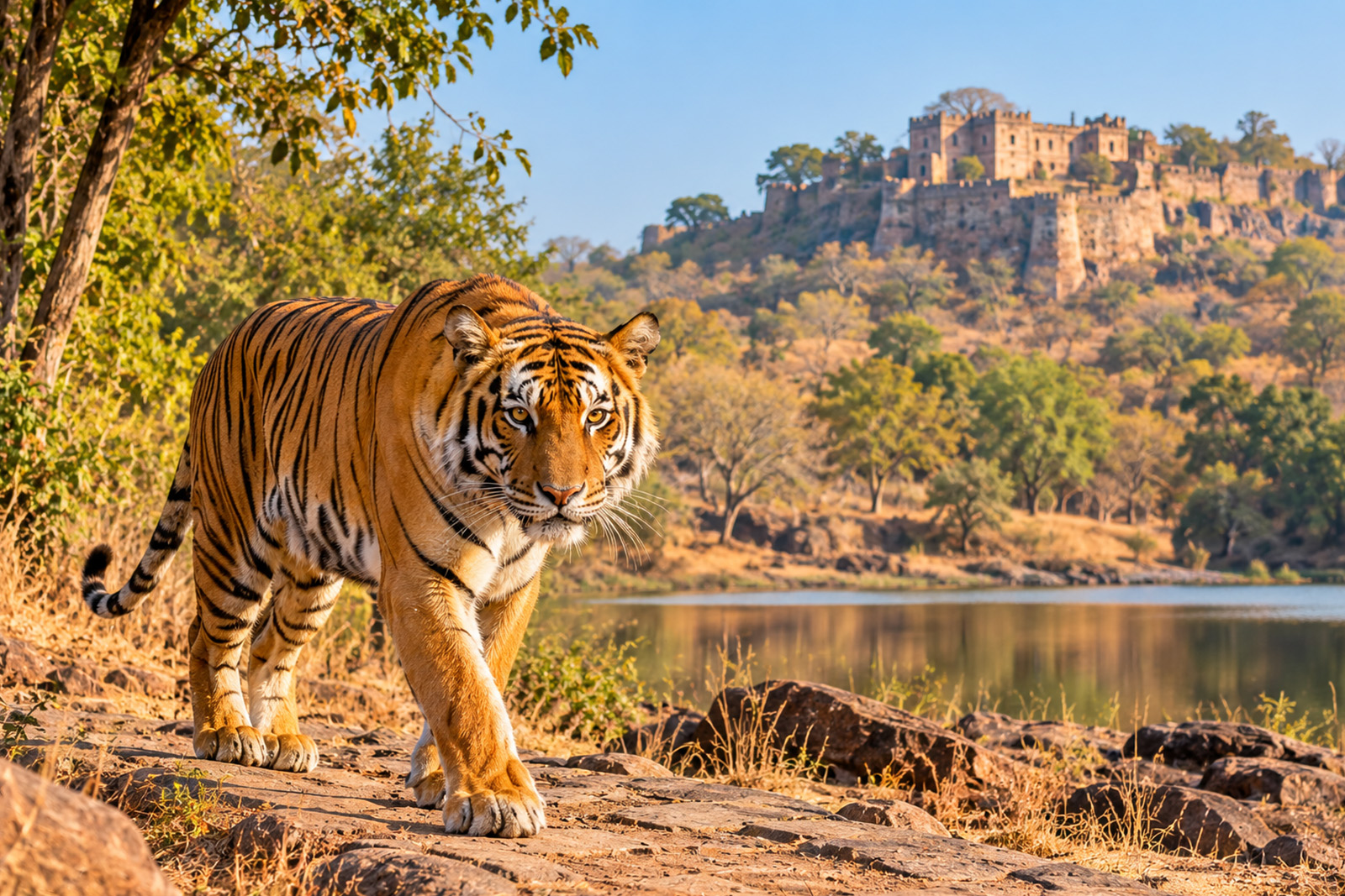 Bengal tiger in the natural landscape of Ranthambore National Park India