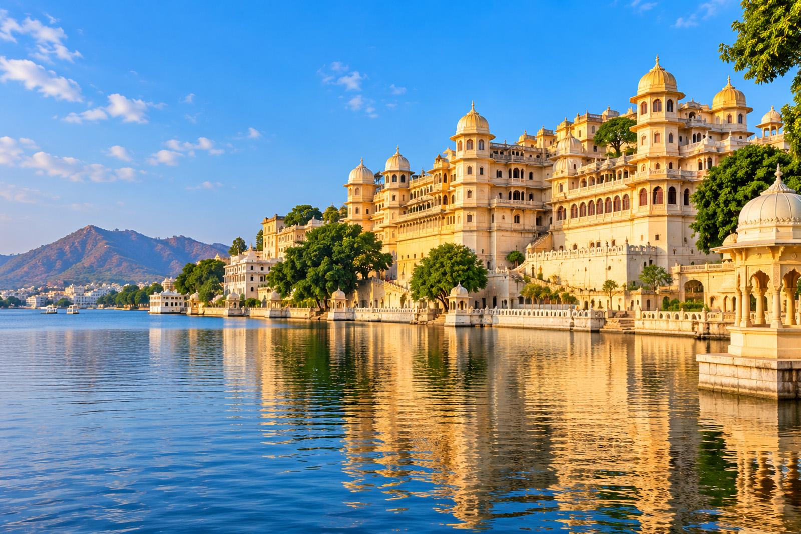 Beautiful palaces and lake scenery in Udaipur Rajasthan India