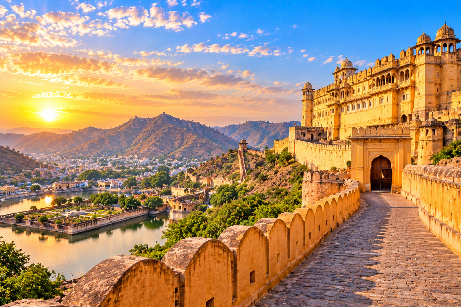 Scenic Rajasthan landscape with historic architecture and colorful Indian culture