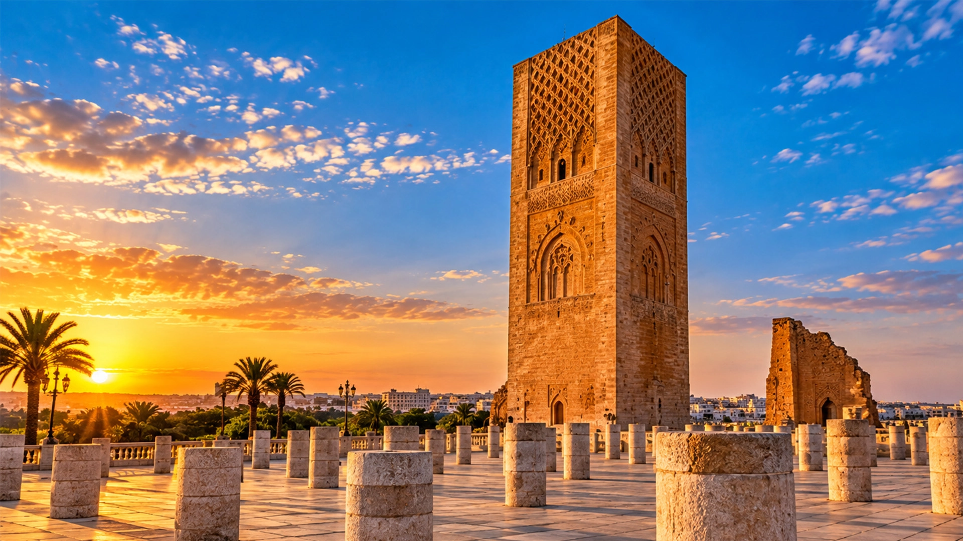 Historic Hassan Tower and ancient columns in Rabat Morocco