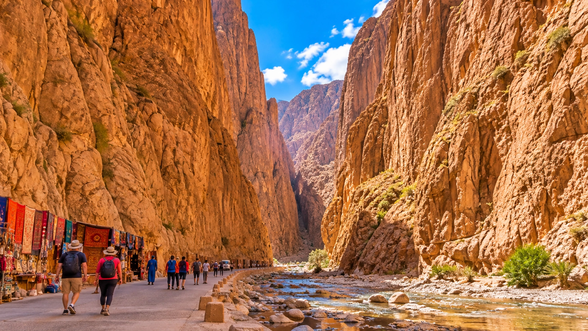 Towering red limestone canyon walls at Todra Gorge near Tinghir Morocco
