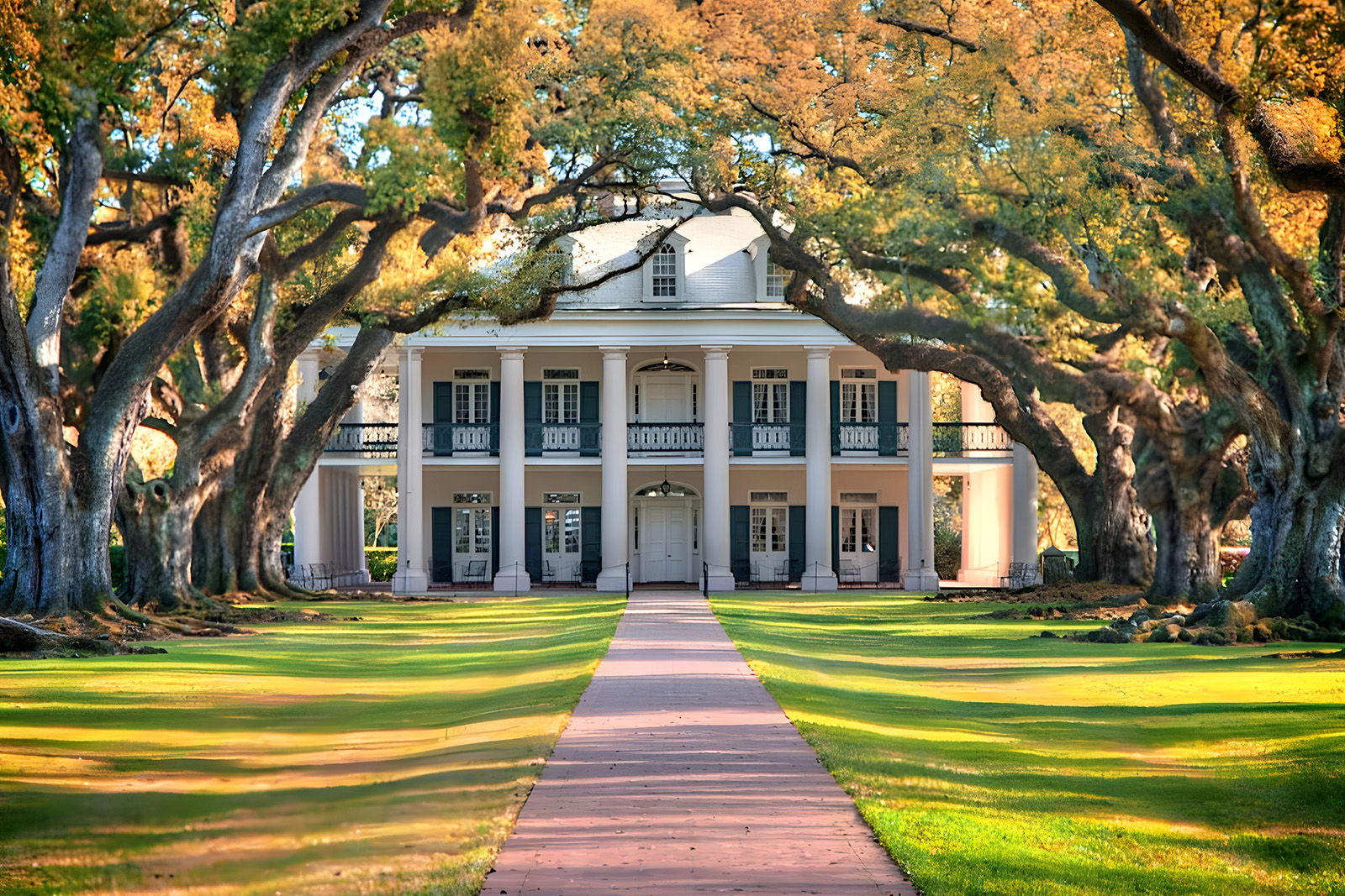 Oak Alley Plantation in Louisiana featuring its historic Greek Revival mansion and magnificent avenue of oak trees