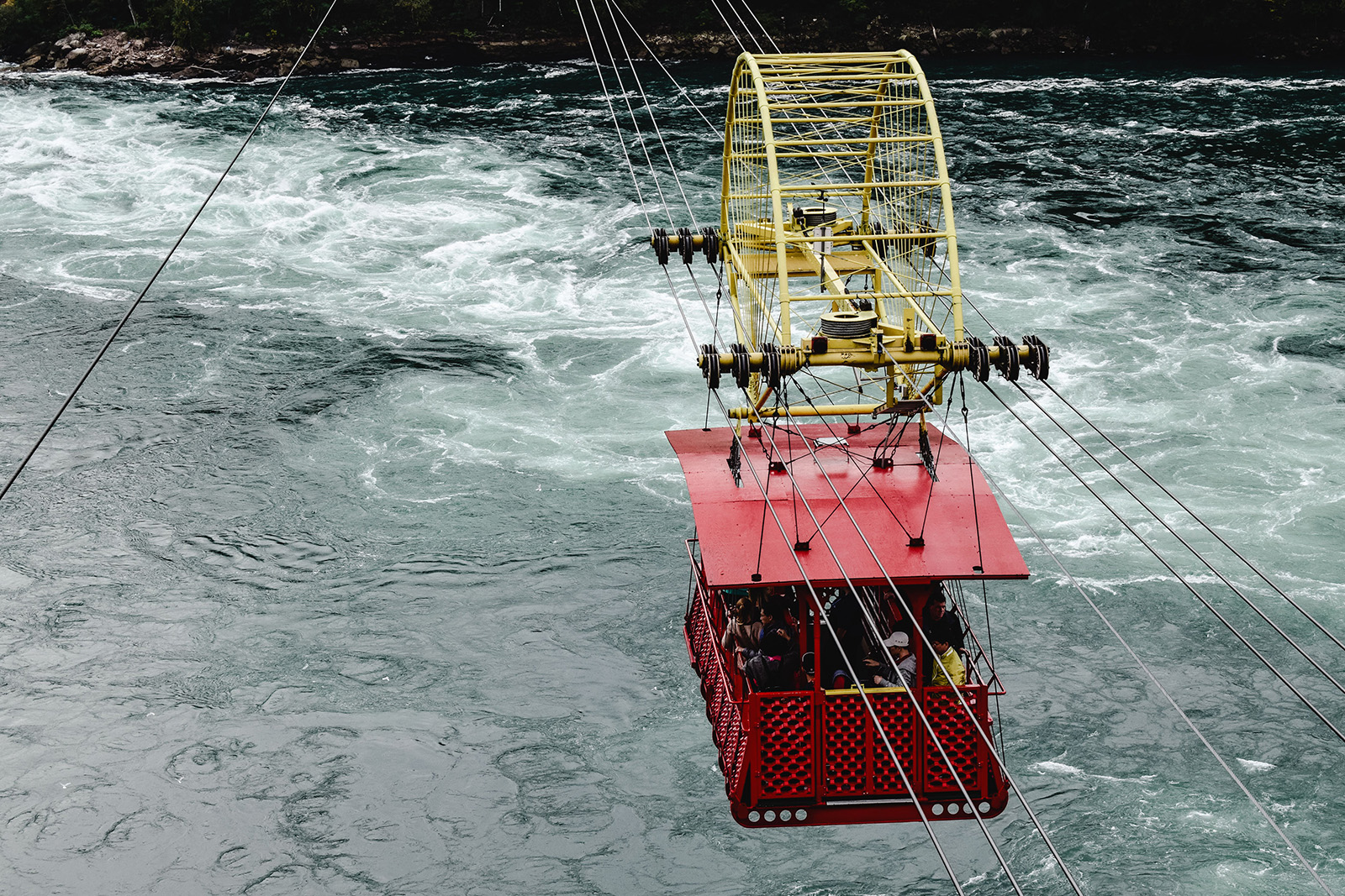 Historic Whirlpool Aero Car suspended high above the Niagara Whirlpool and scenic Niagara River gorge