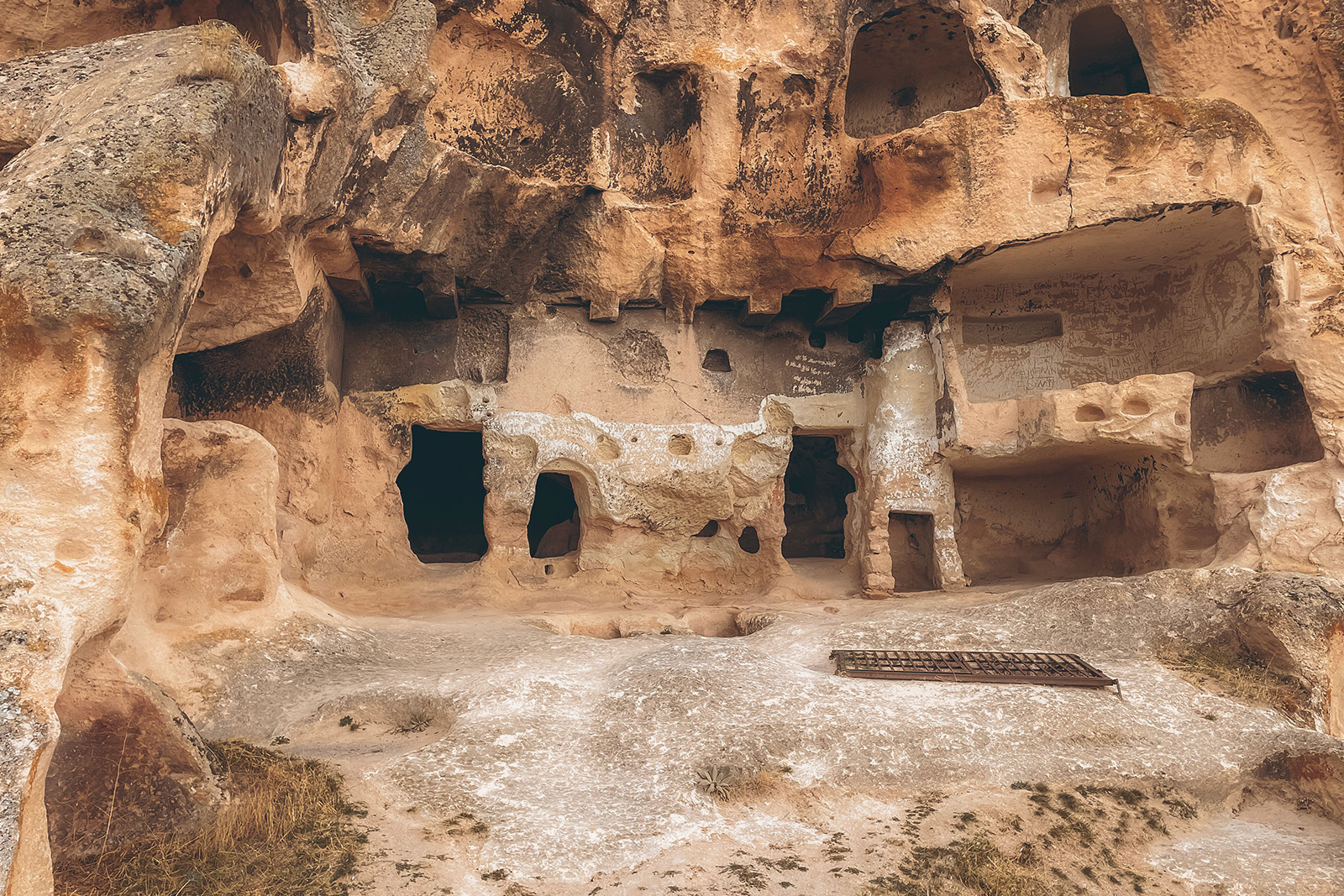Ancient underground tunnels and carved stone chambers in a historic Cappadocia underground city